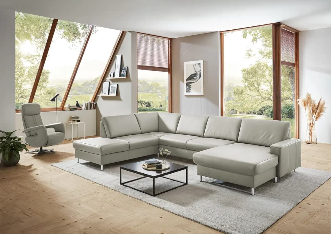 Wohnlandschaft Wondina Grau Echtleder | Silber