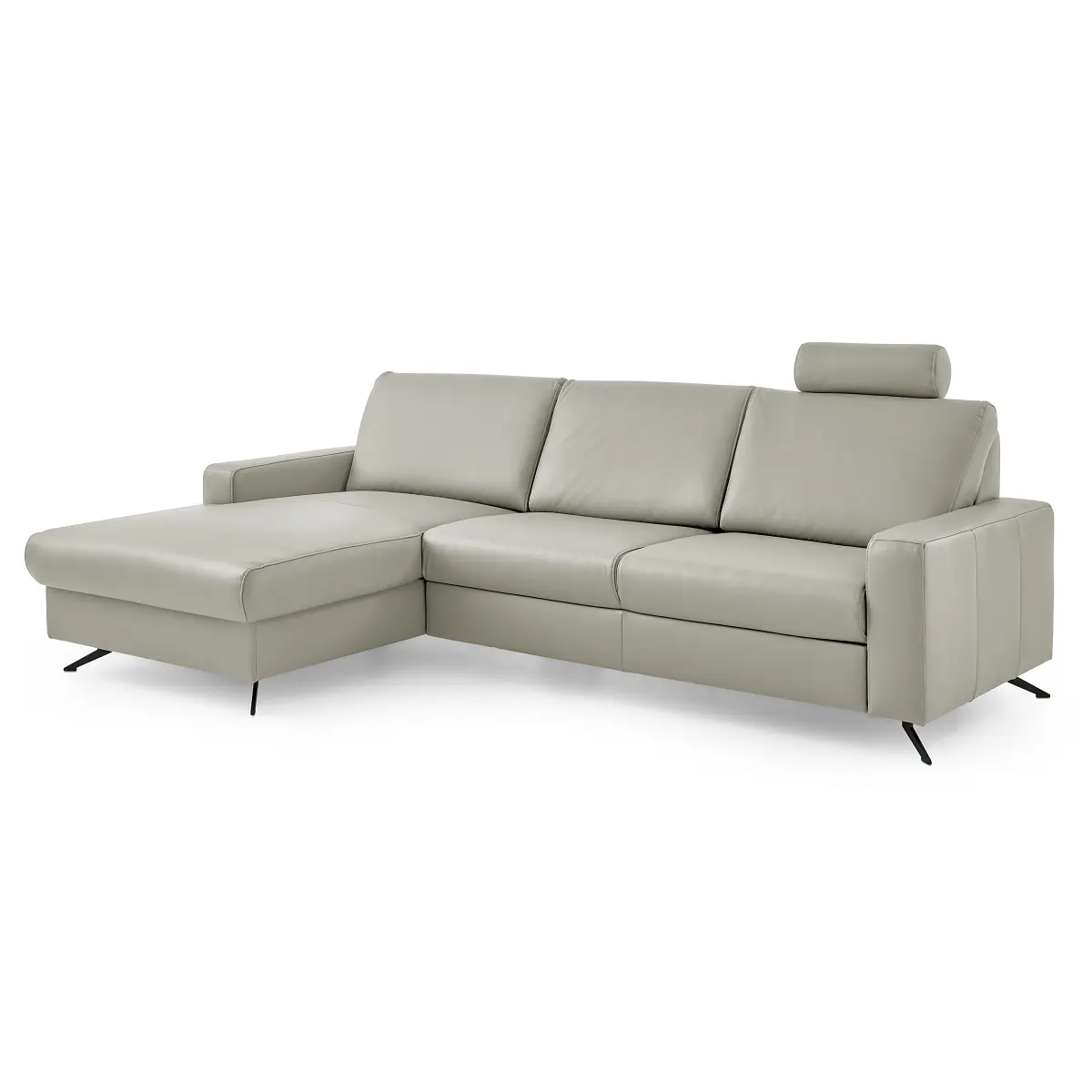 Ecksofa Wondina mit Ottomane Grau Echtleder | Grau