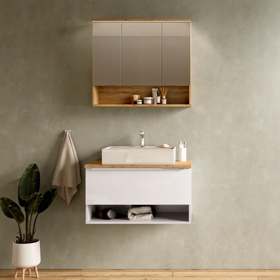 loftscape Badset 2-teilig offen Kombi B 80cm Weiß/Hochglanz Weiß