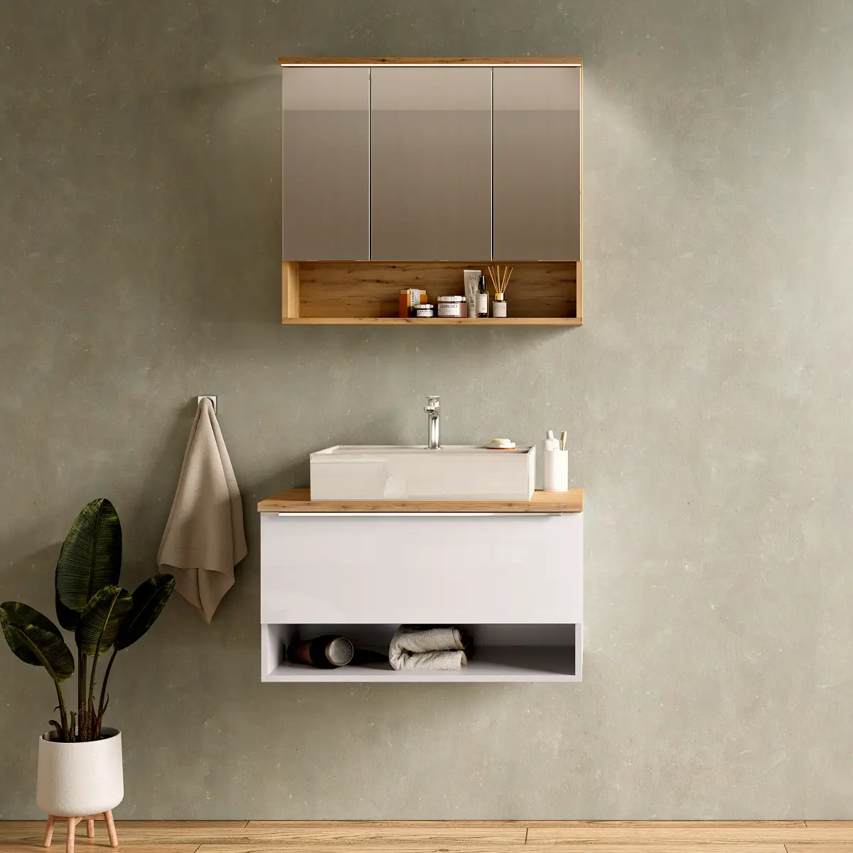 loftscape Badset 2-teilig offen Kombi B 80cm Weiß/Hochglanz Weiß