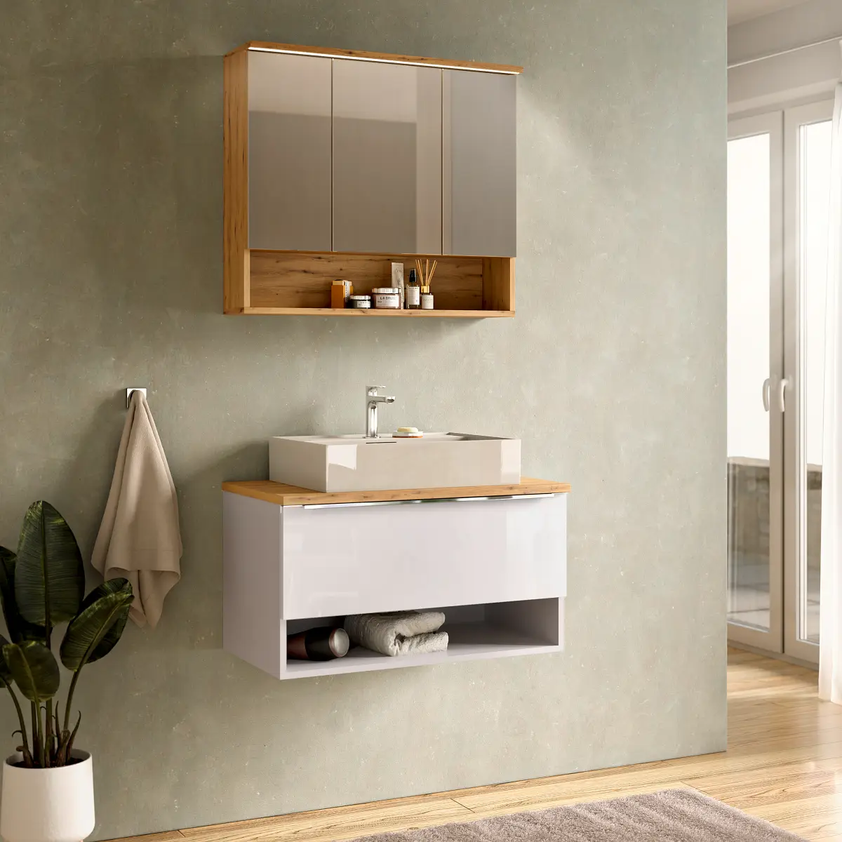 loftscape Badset 2-teilig offen Kombi B 80cm Weiß/Hochglanz Weiß