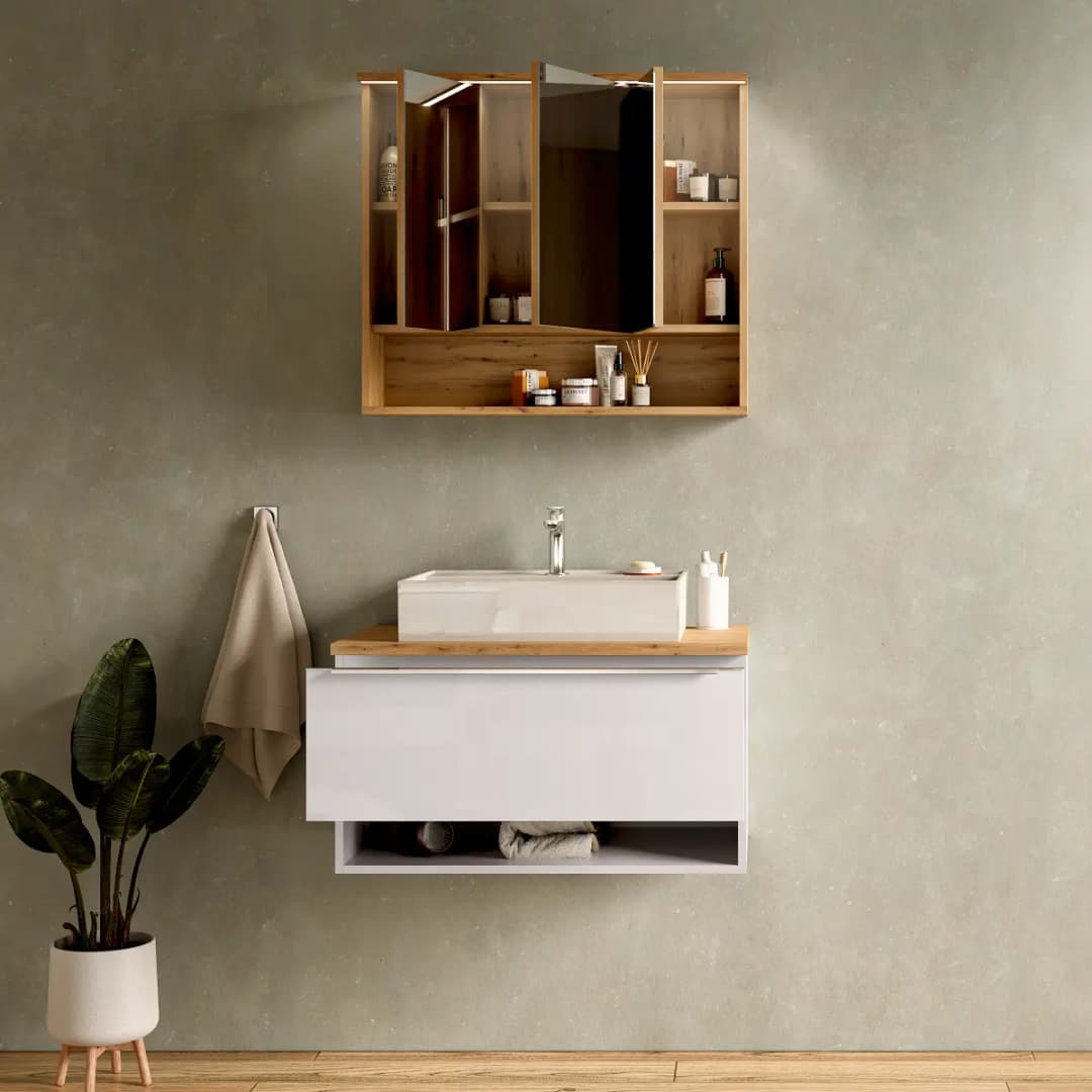 loftscape Badset 2-teilig offen Kombi B 80cm Weiß/Hochglanz Weiß