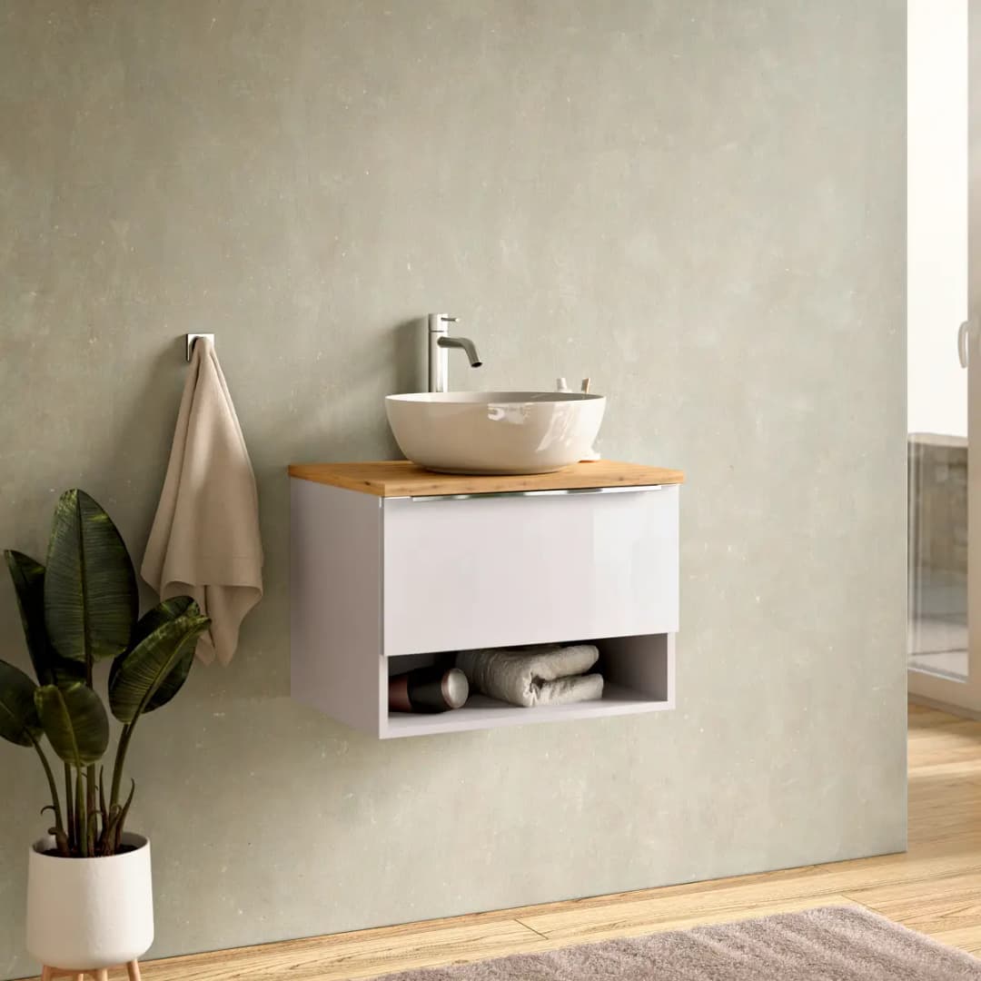 loftscape Waschtisch offen Variante C 60cm Weiß/Hochglanz Weiß | Weiß