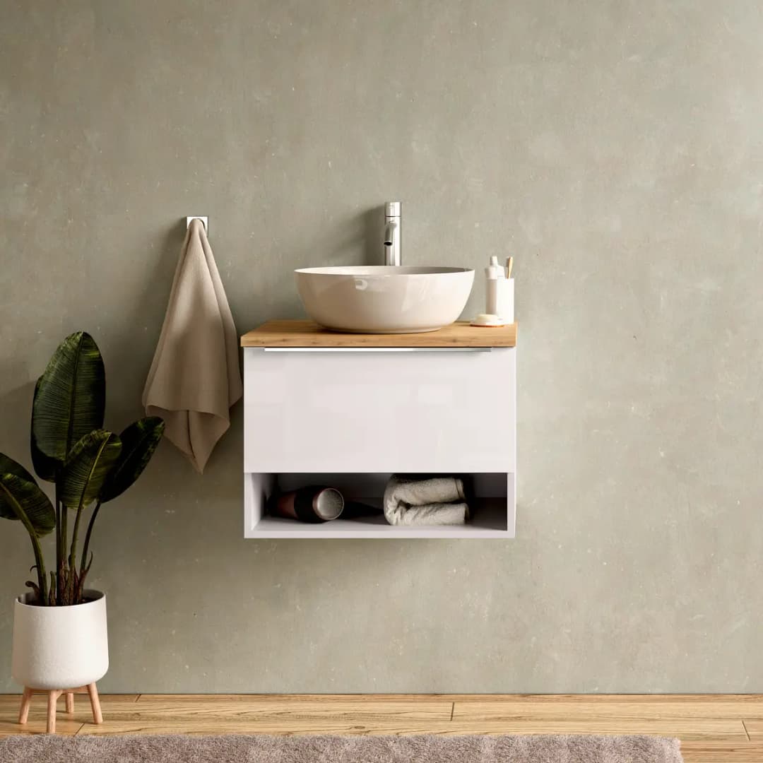 loftscape Waschtisch offen Variante C 60cm Weiß/Hochglanz Weiß | Weiß