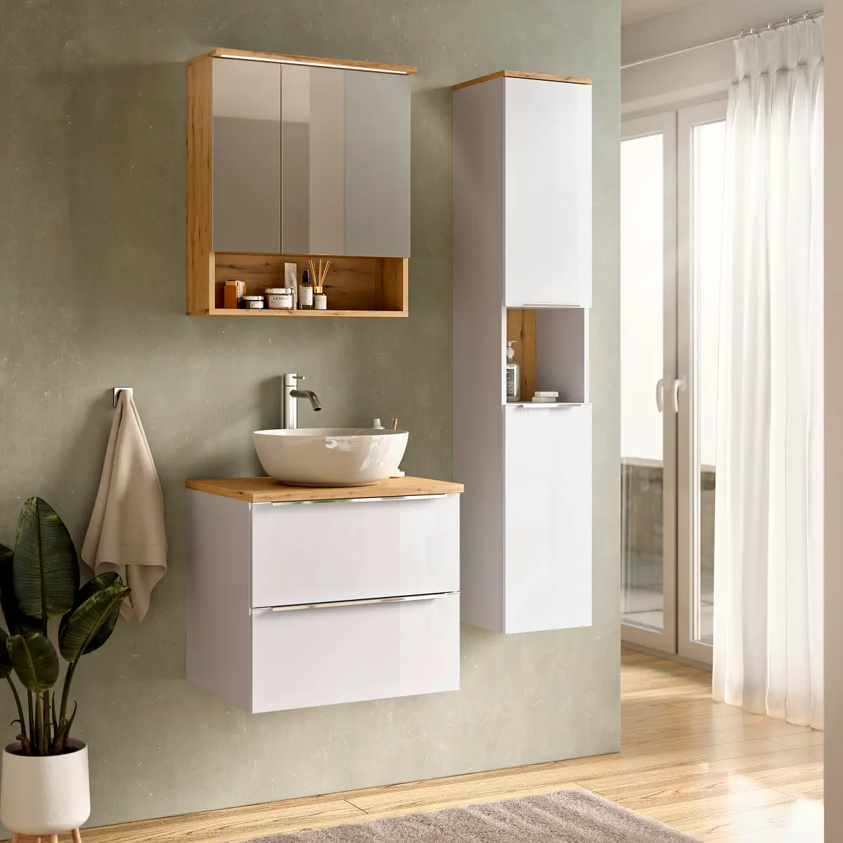 loftscape Badset 3-teilig Kombi B 90cm Weiß/Hochglanz Weiß | Weiß