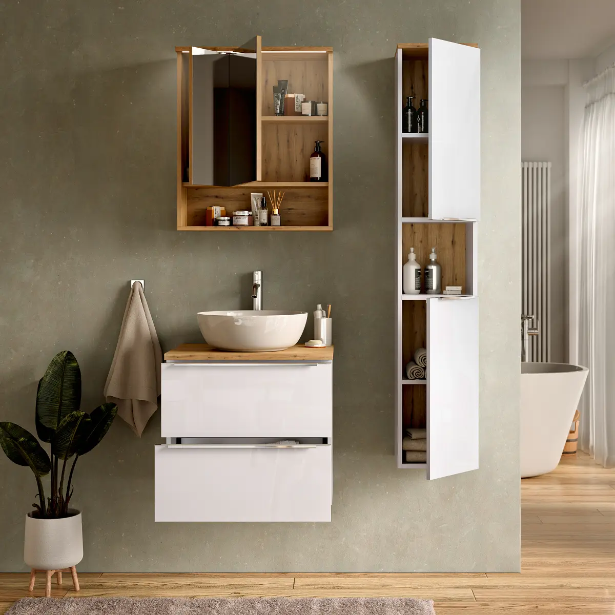 loftscape Badset 3-teilig Kombi B 90cm Weiß/Hochglanz Weiß | Weiß