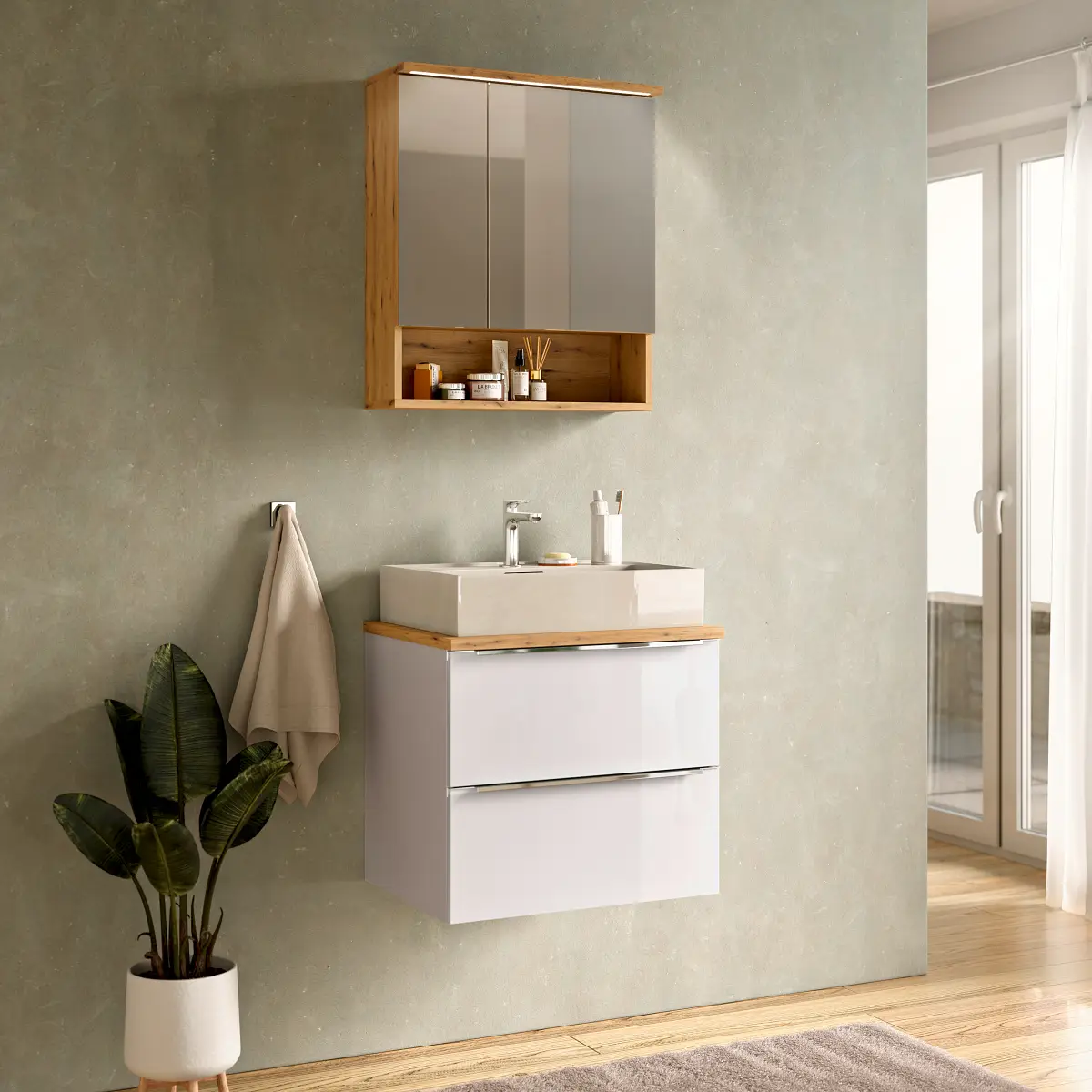loftscape Badset 2-teilig Kombi B 60cm Weiß/Hochglanz Weiß | Weiß