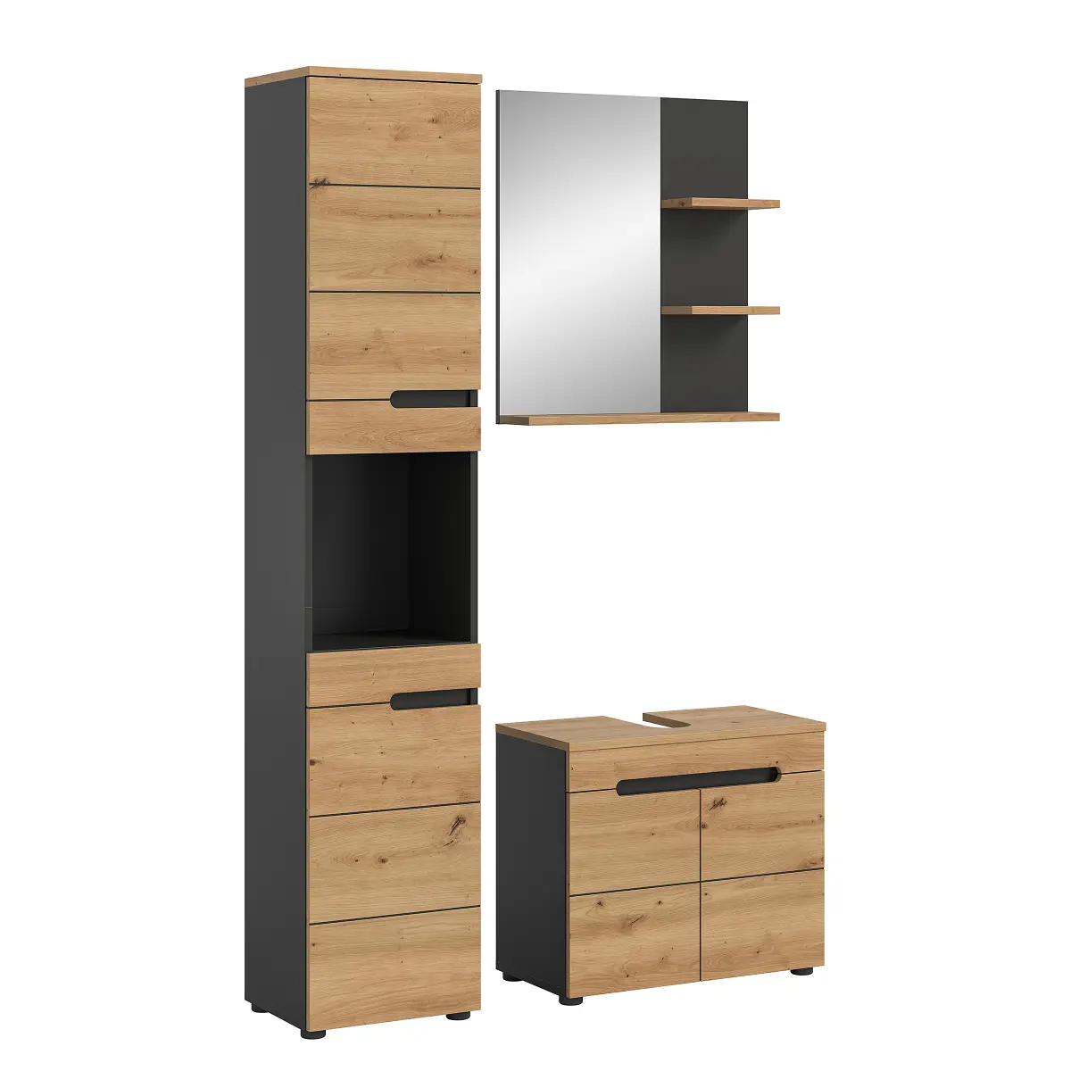 Badset 3-teilig Spiegel 116cm Holz/Grau | Holztöne