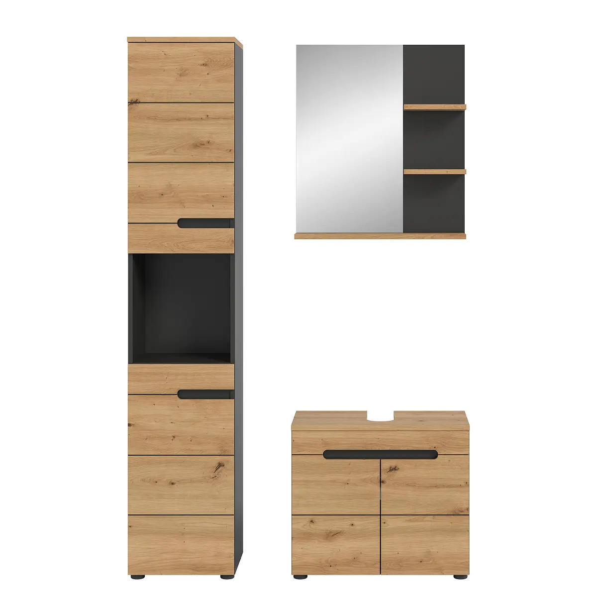 Badset 3-teilig Spiegel 116cm Holz/Grau | Holztöne