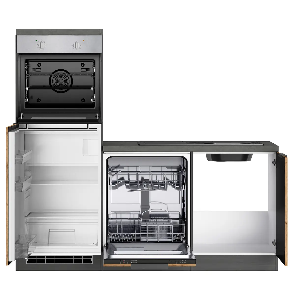 Autarke Eckküche Liverpool Schwarz 240cm Braun Induktion mit