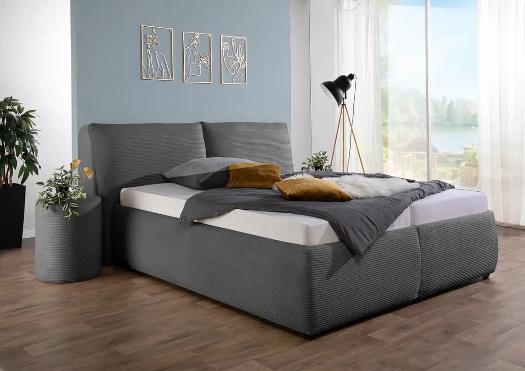 Polsterbett Bollosen mit Matratze 180 x 200cm Cordstoff Zuri