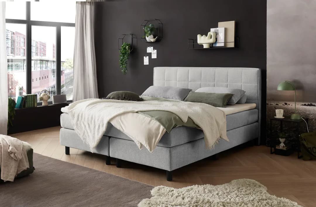 Boxbett Kalyango 180 x 200cm Strukturstoff Cully Grau | Grau