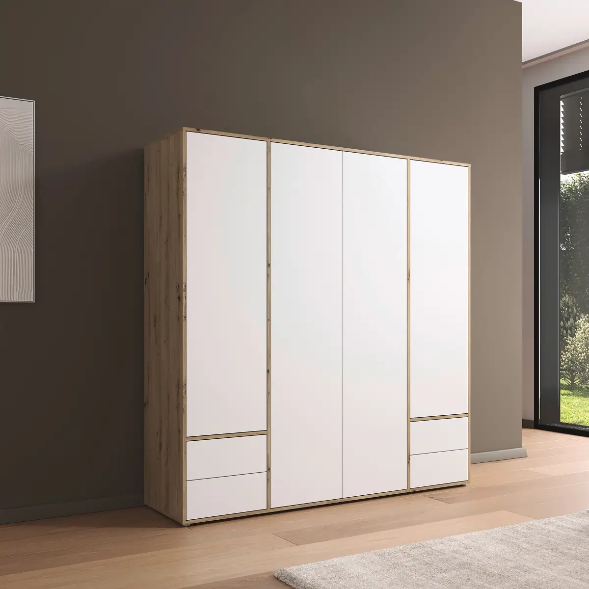 rauch Blue Drehtürenschrank Nabila 187cm 4 Braun/Alpinweiß/Eiche