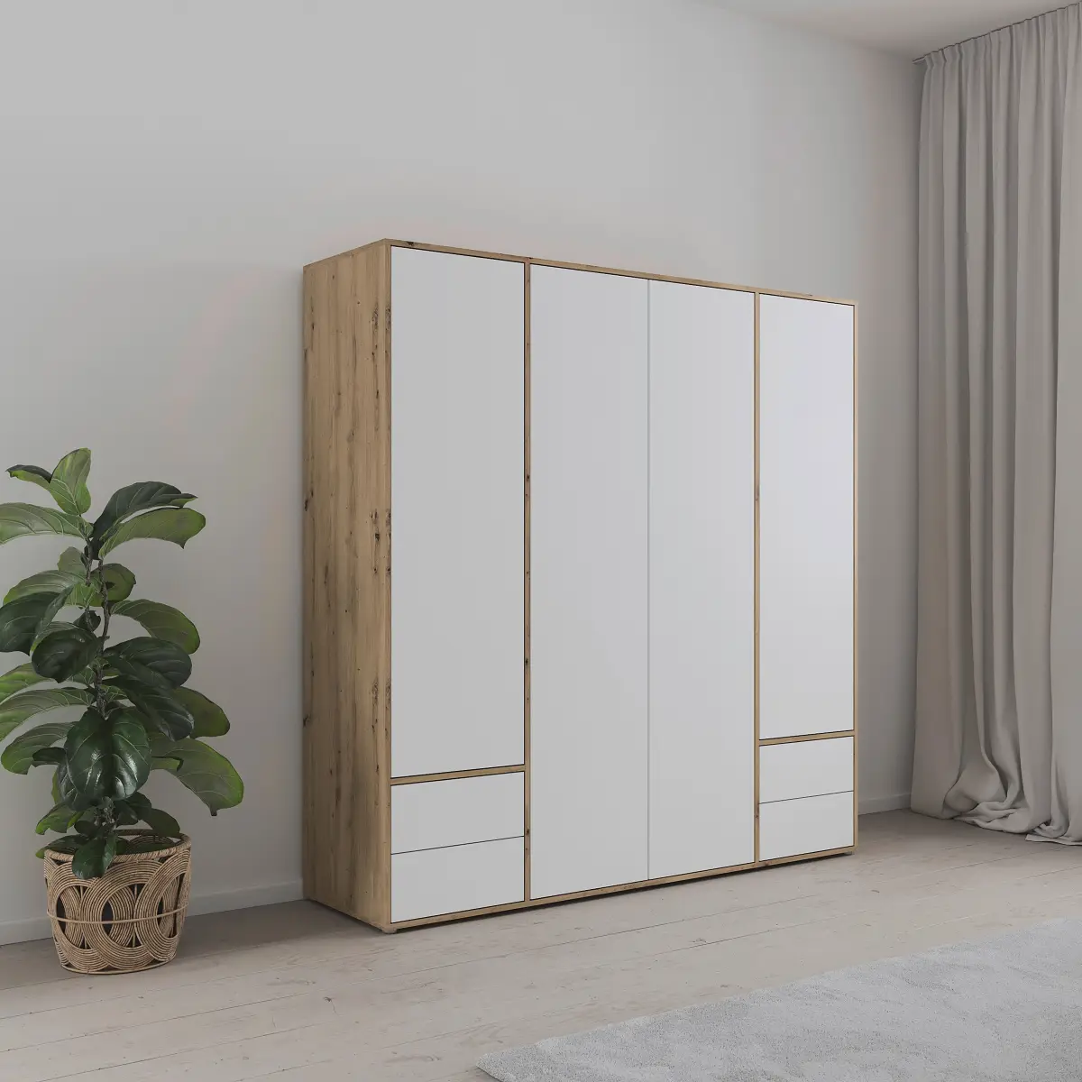 rauch Blue Drehtürenschrank Nabila 187cm 4 Braun/Alpinweiß/Eiche