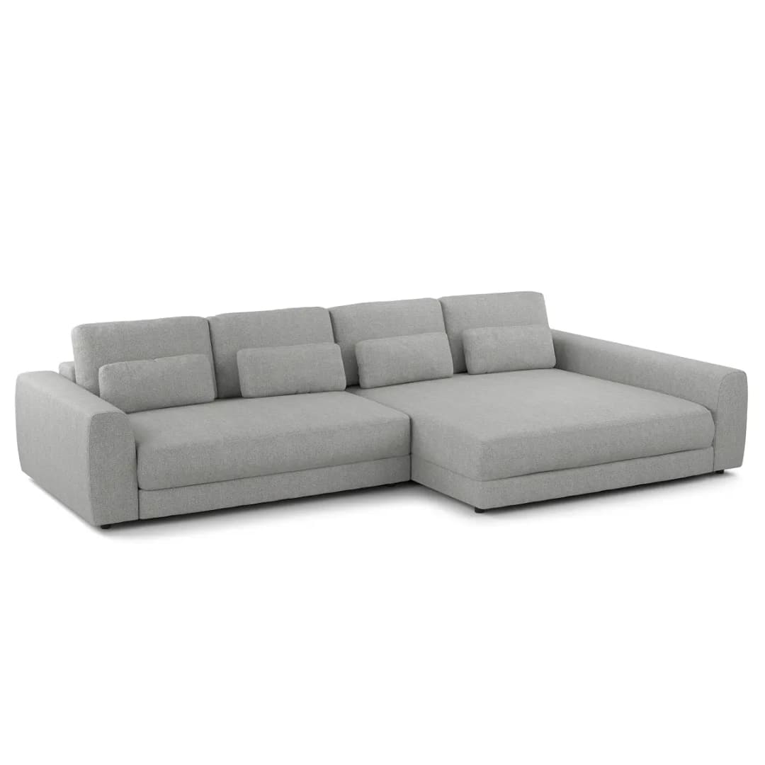 Ecksofa mit XXL-Longchair Grau/Hellgrau Webstoff Saia | Grau