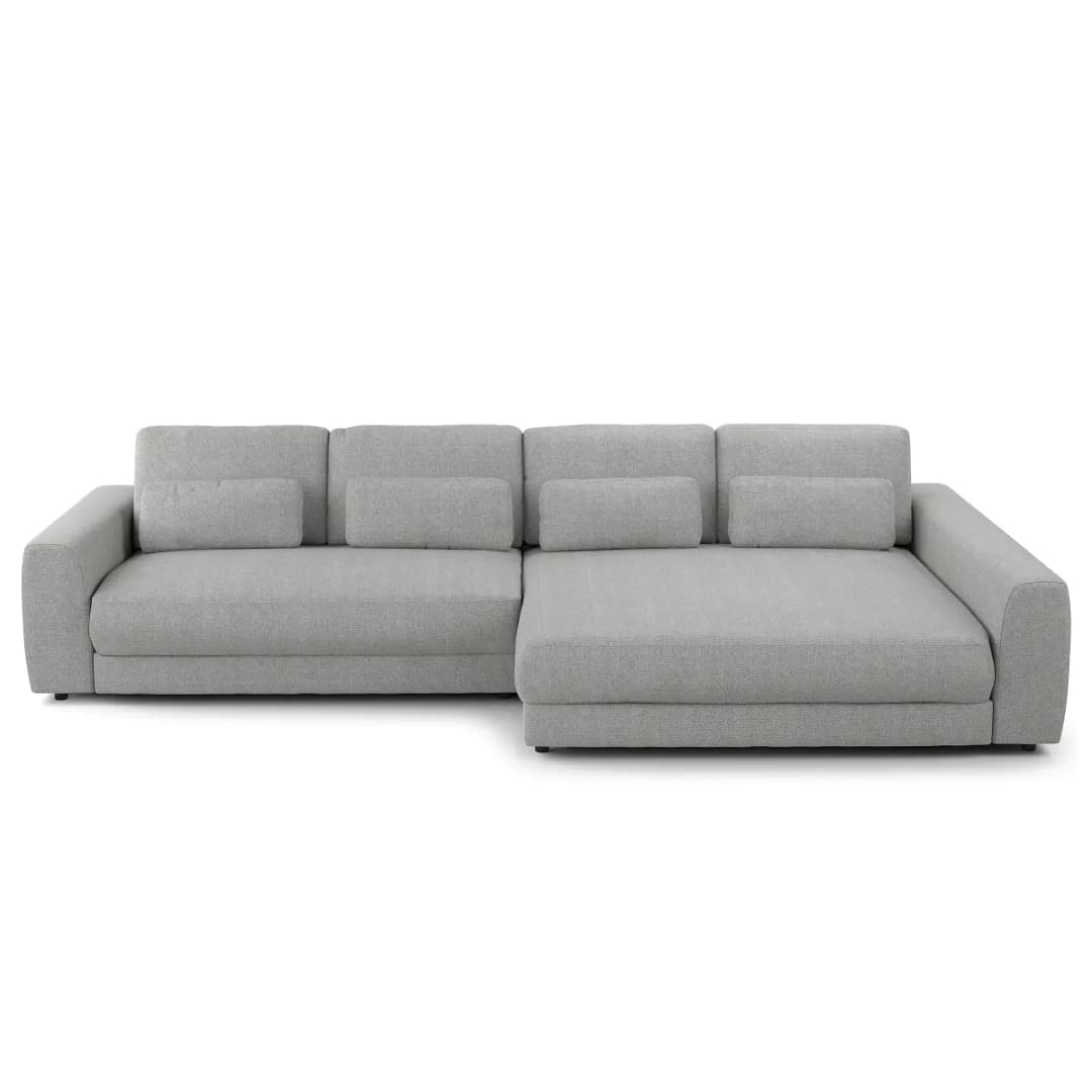 Ecksofa mit XXL-Longchair Grau/Hellgrau Webstoff Saia | Grau