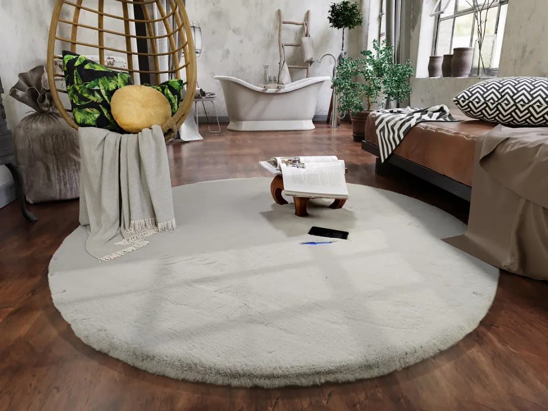 Fellteppich Lavabile Extra rund Grau/Grau Ø 80cm Kunstfell