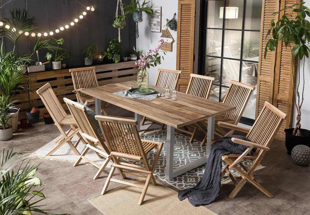 loftscape Massiver Esstisch Solou U-Form 240 x 100cm Braun Silber