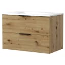 Waschtisch Becken Weiß 80 x 54 x 47cm Braun/Eiche Artisan Dekor