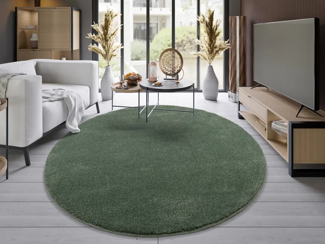 Kurzflorteppich Moss Mono rund Grün/Grün Ø 240cm Polypropylen