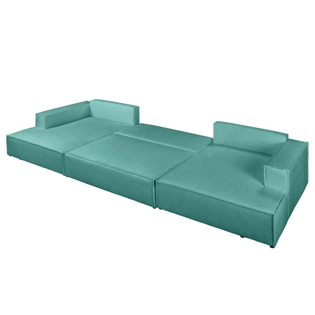 Wohnlandschaft mit Schlaffunktion Blau Cordstoff Poppy | Türkis