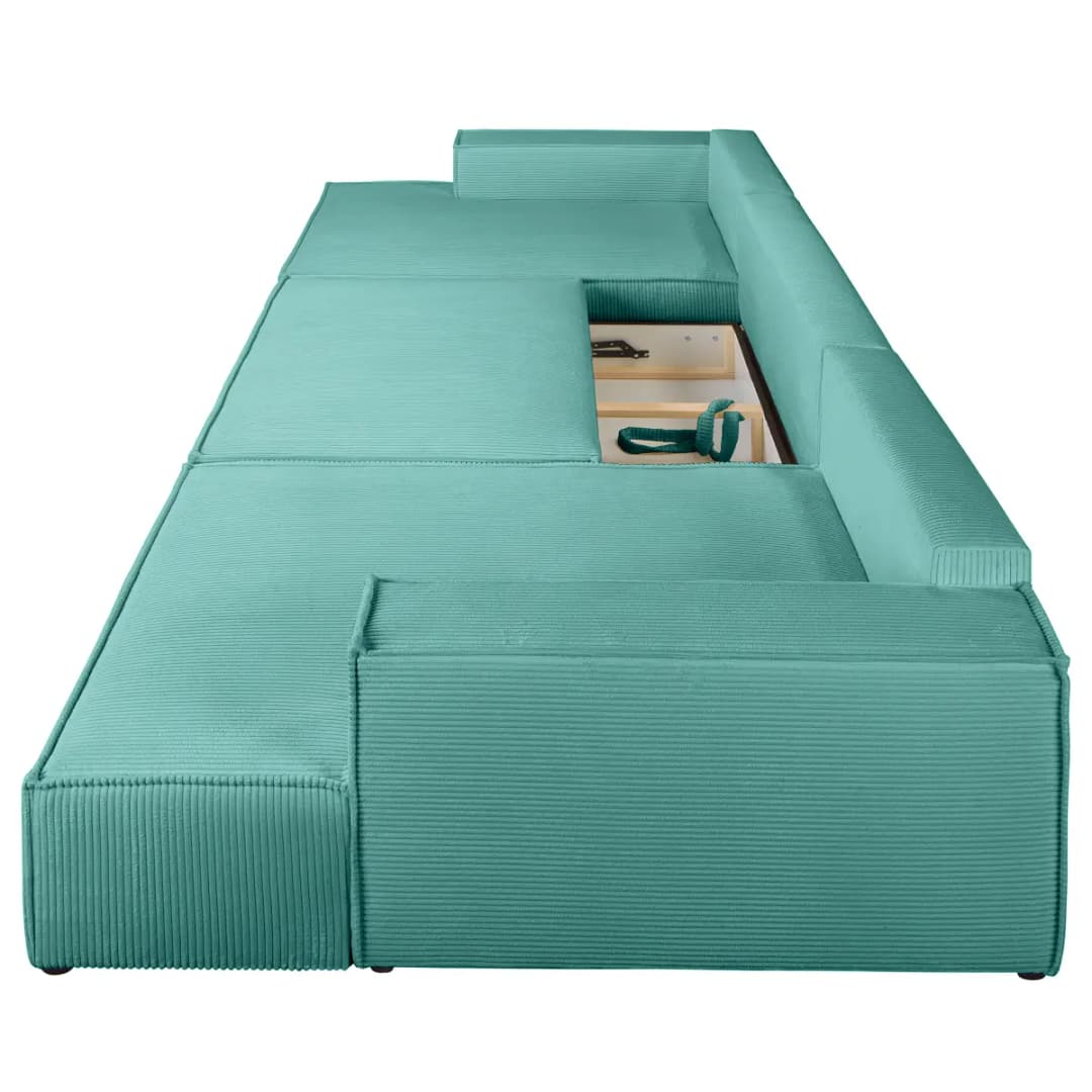 Wohnlandschaft mit Schlaffunktion Blau Cordstoff Poppy | Türkis