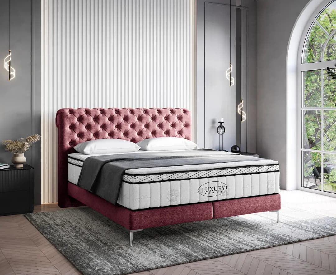 Fredriks Boxspringbett Moonda 160 x 200cm Samt Cloe Weinrot | Rot