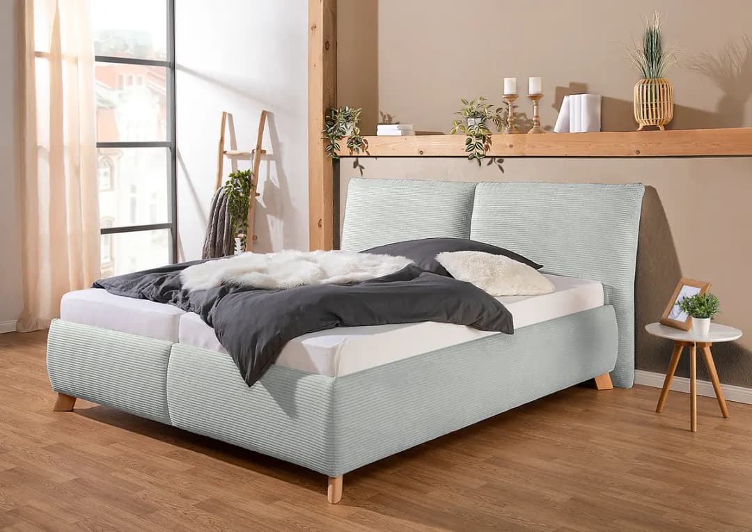 Polsterbett Vaddas mit Matratze 180 x 200cm Cordstoff Zuri Grau