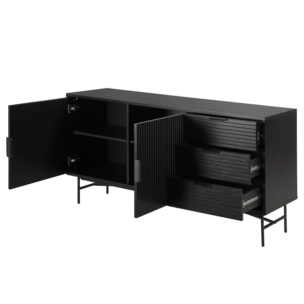 Sideboard 2 Türen 160 x 75 x 40cm Schwarz/Eiche Schwarz | Braun
