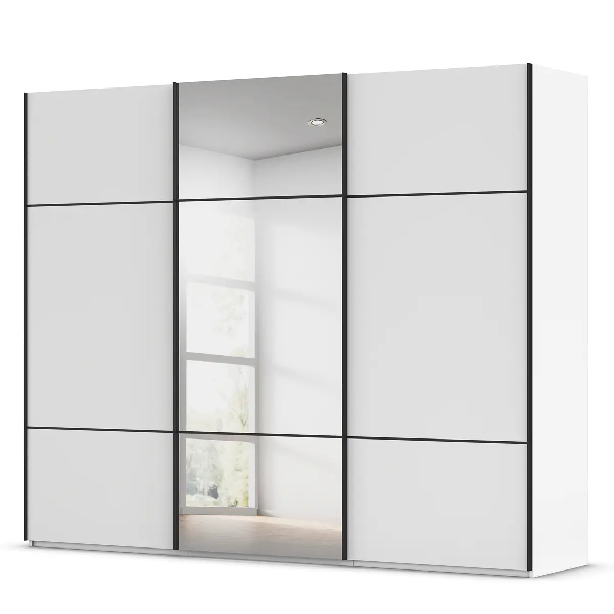 Schwebetürenschrank Covalo 242cm Weiß/Alpinweiß Schwarz mit