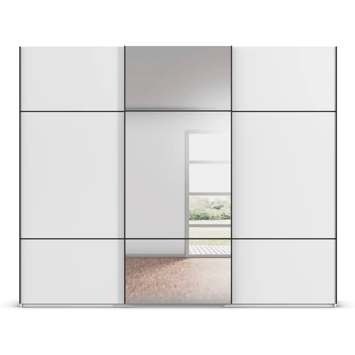 Schwebetürenschrank Covalo 242cm Weiß/Alpinweiß Schwarz mit