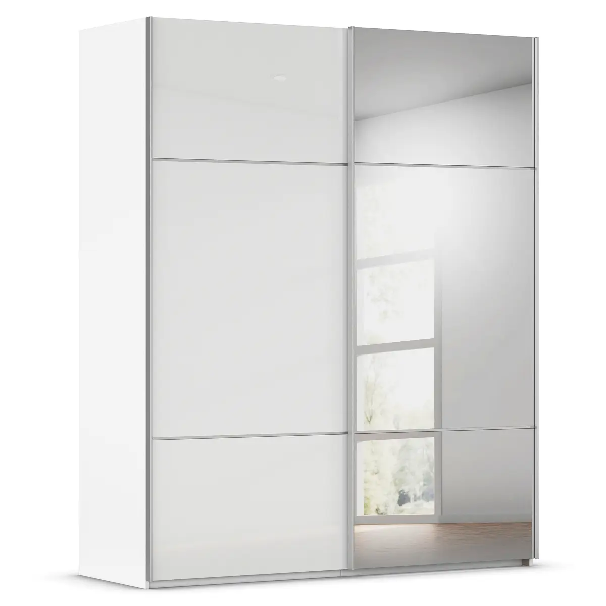 rauch Orange Schwebetürenschrank Covalo mit Glasfront 162cm Weiß/Weiß