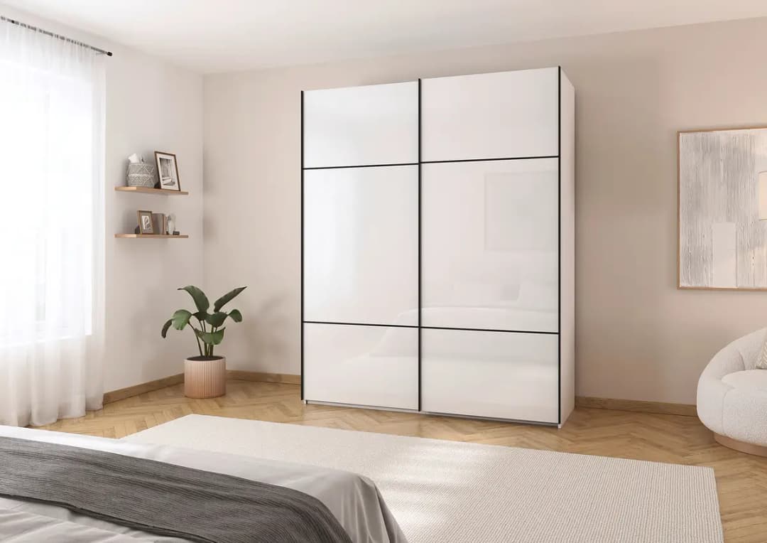 rauch Orange Schwebetürenschrank Covalo mit Glasfront 162cm Weiß/Weiß