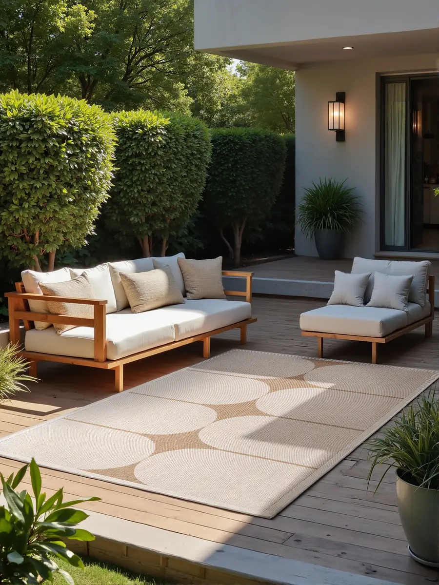 Outdoorteppich Duet Typ A Weiß/Beige/Beige/Weiß Polypropylen