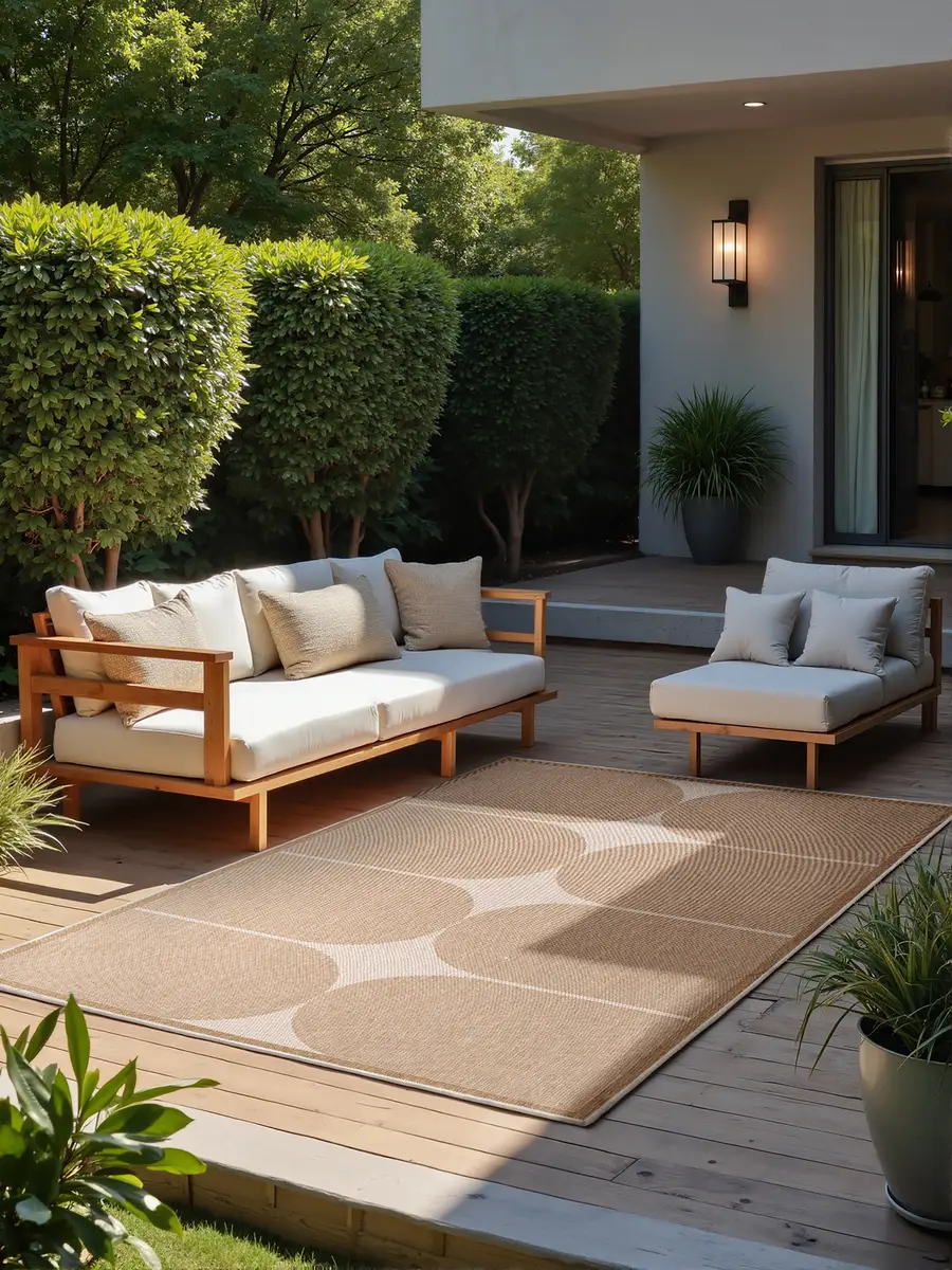 Outdoorteppich Duet Typ A Weiß/Beige/Beige/Weiß Polypropylen