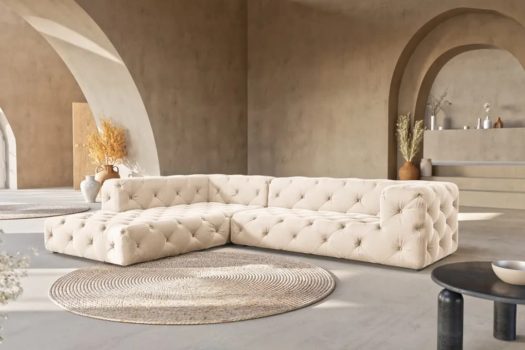 Fredriks Ravi Ecksofa mit Ottomane | Beige