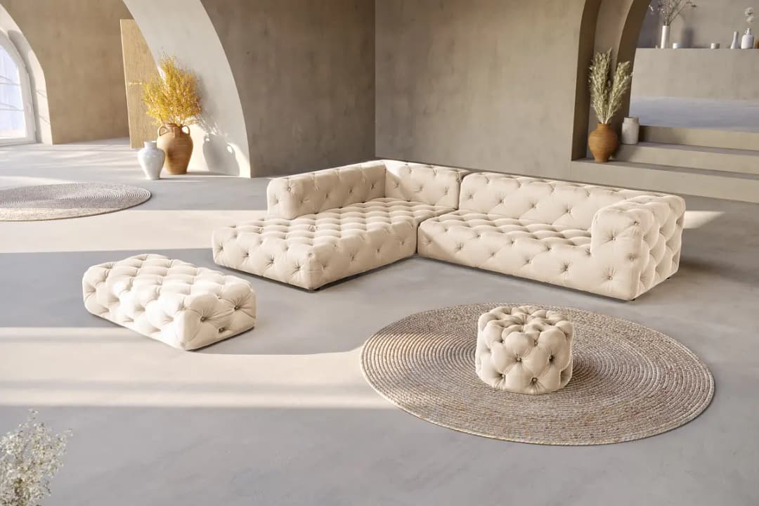 Fredriks Ravi Ecksofa mit Ottomane | Beige