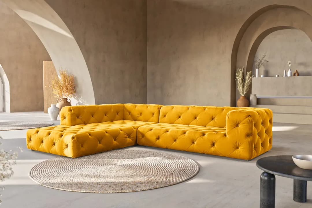 Fredriks Ecksofa mit Ottomane Ravi | Gelb