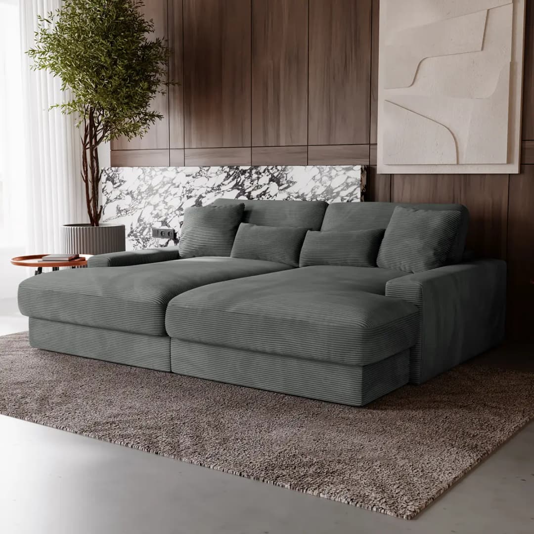 Big-Sofa Grau Cordstoff Zuri | Grau