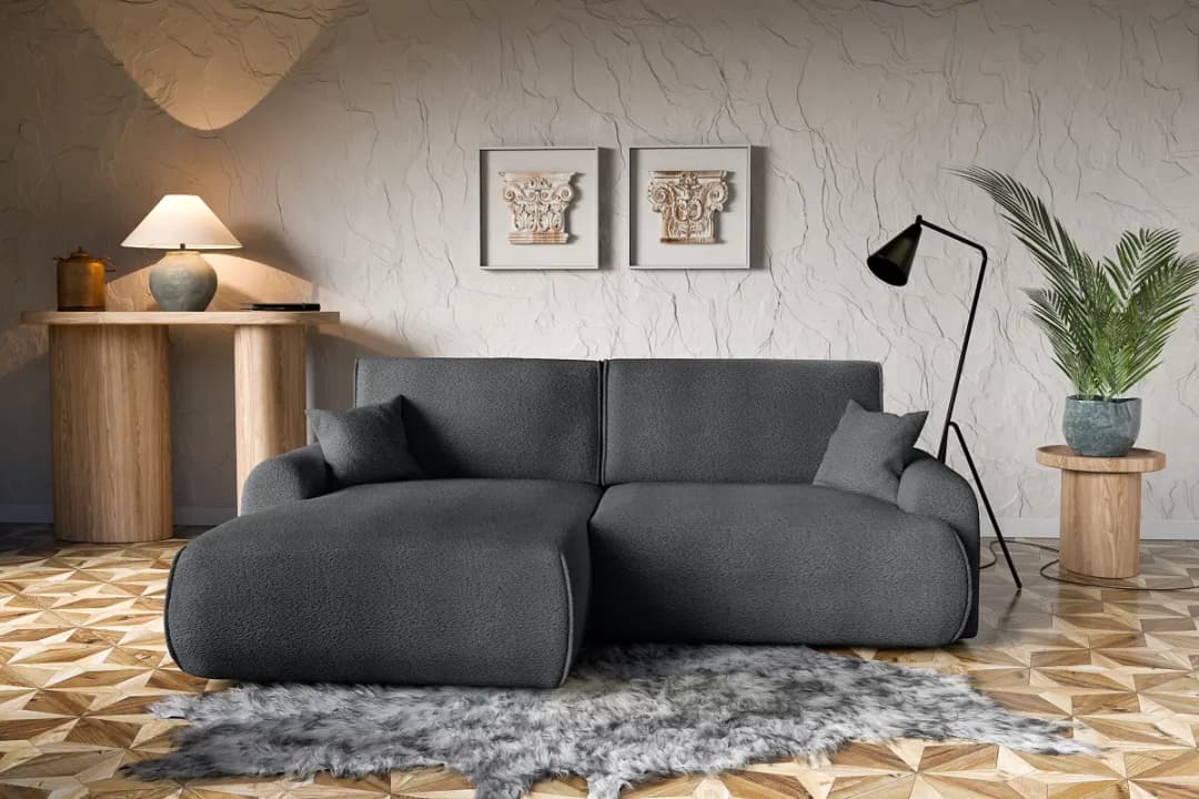 Ecksofa mit Schlaffunktion Grau Bouclé Stoff Coline | Grau