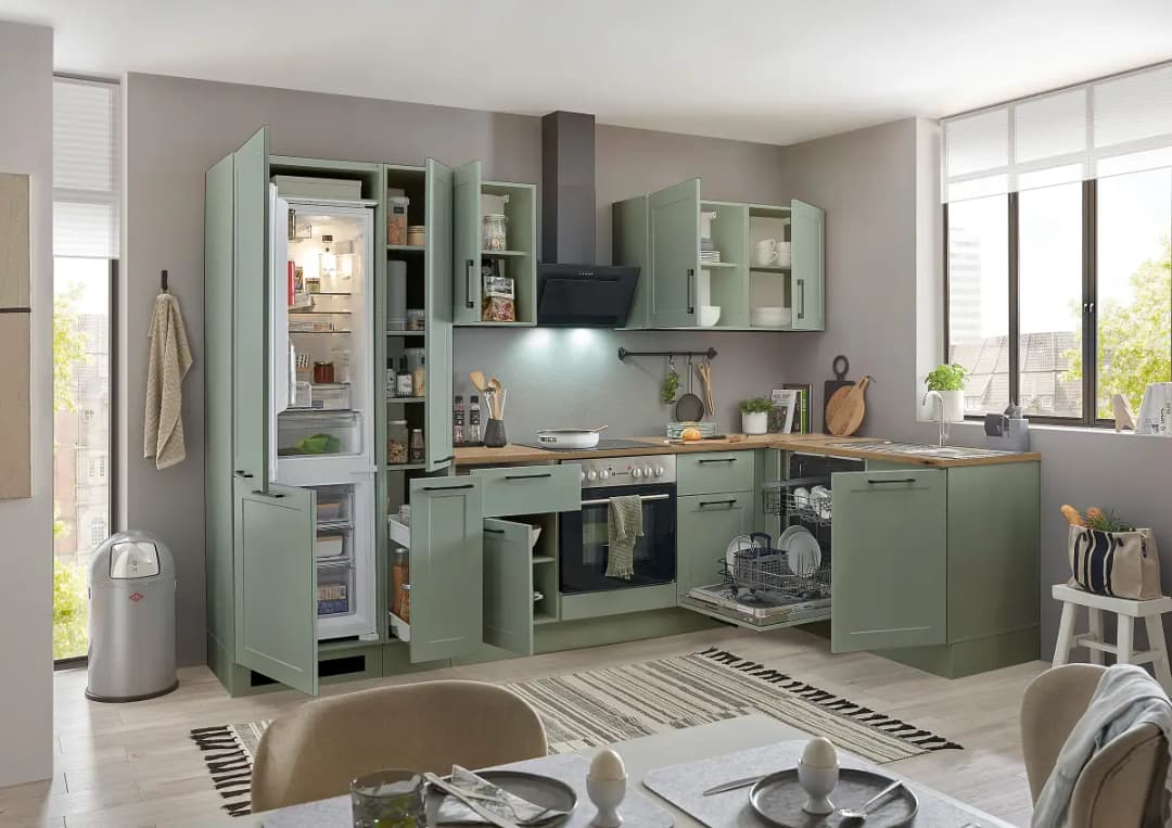Ridgevalley Eck-Küchenzeile Variante A 310cm Grün/Mintgrau | Grün