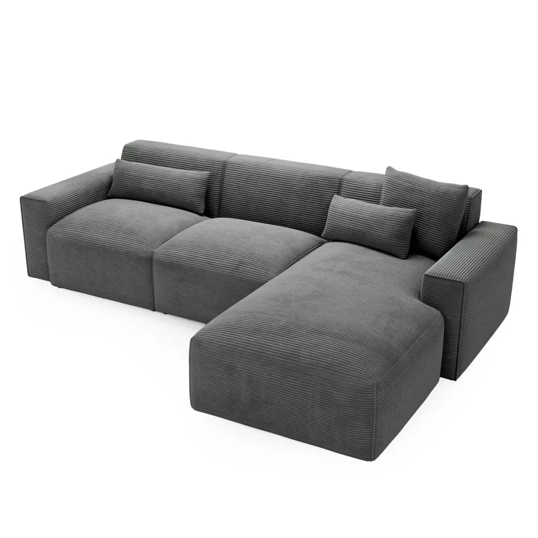Ecksofa mit Longchair Grau Cordstoff Zuri | Grau