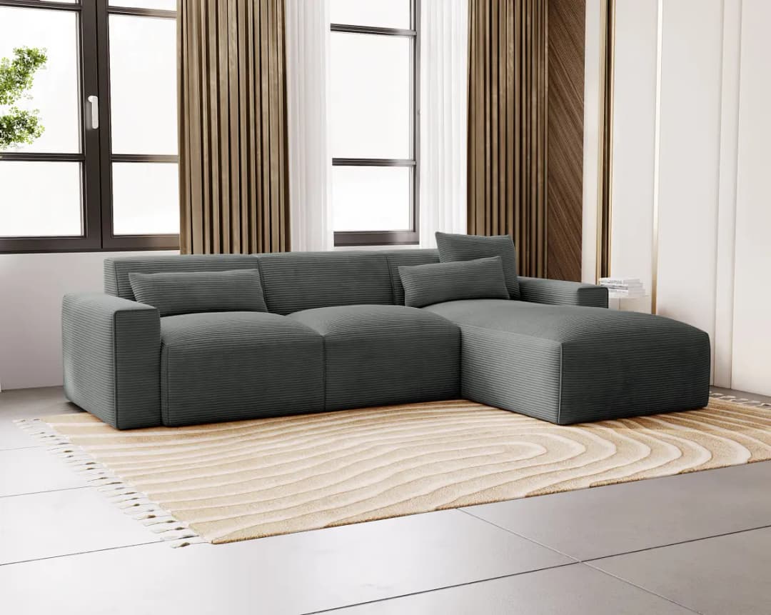 Ecksofa mit Longchair Grau Cordstoff Zuri | Grau