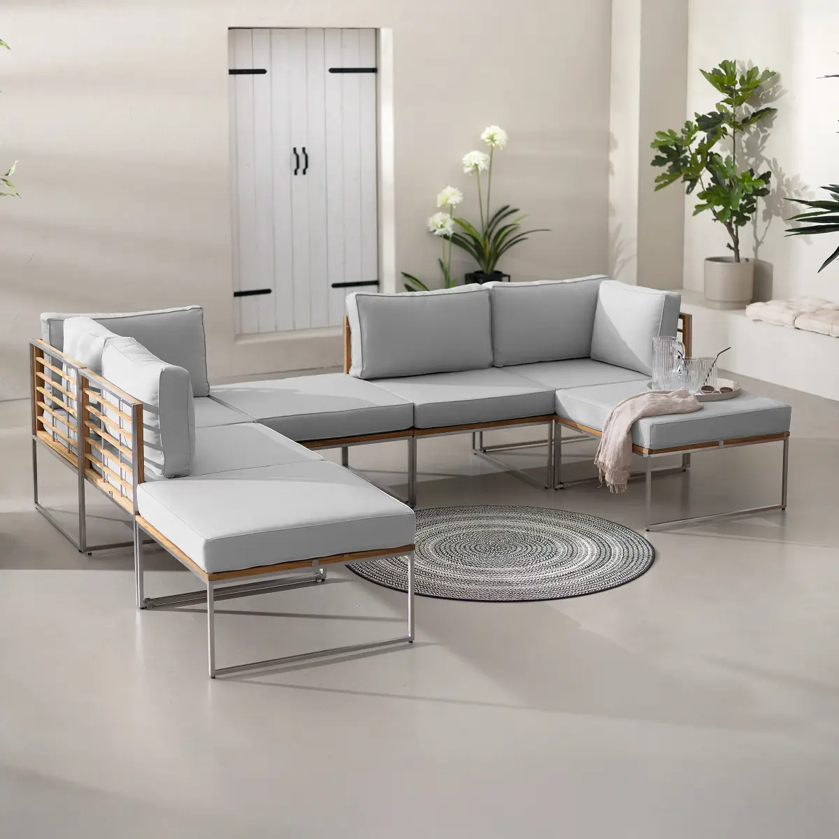 Loungeset 7-teilig Grau/Hellgrau | Grau