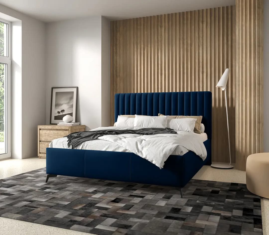 Polsterbett SETOW 140 x 200cm Samt Fraya Dunkelblau | Blau