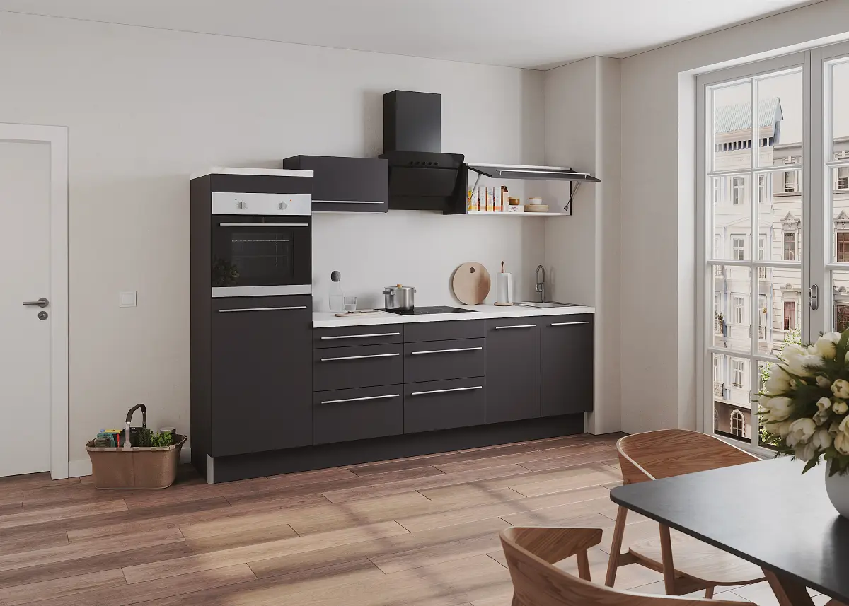 Kochfeldunterschrank Venezia 90cm Grau/Anthrazit | Schwarz