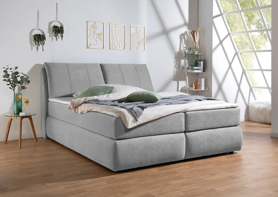 Red Living Boxspringbett Barrietas 200 x 200cm | Grau