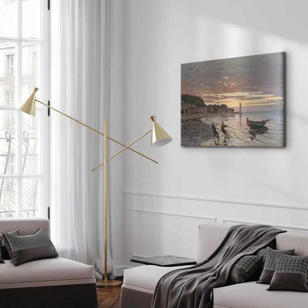 Leinwandbild Hauling a Boat Ashore Filz Grau/Grau 90 x 60cm | Grau