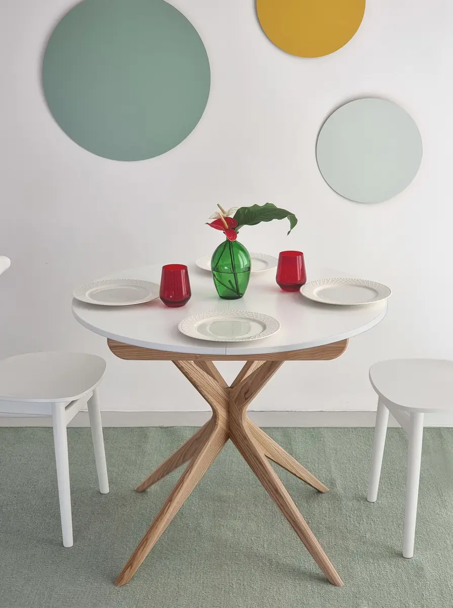Ausziehbarer Esstisch Lynda Typ A Ø 90cm Weiß/Weiß | Weiß