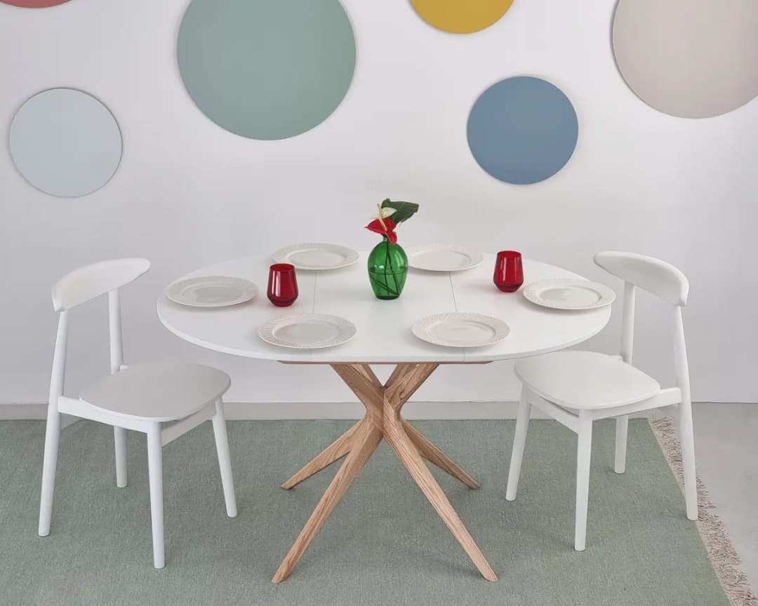Ausziehbarer Esstisch Lynda Typ A Ø 90cm Weiß/Weiß | Weiß